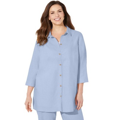 Catherines Women's Plus Size Classic Linen Buttonfront Shirt - 3x ...