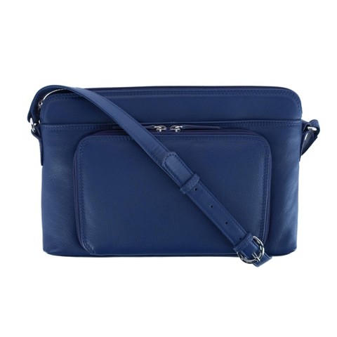 CTM Women's Leather Shoulder Bag Purse w/ Side Organizer (Larger Version), Classic Navy