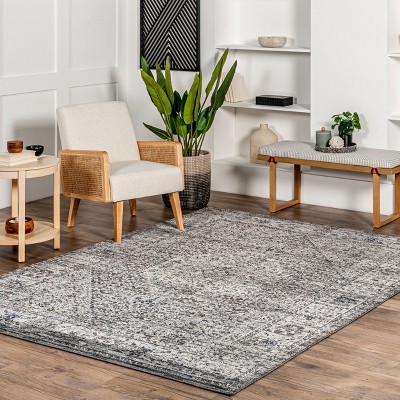 Vintage Medallion Gray 9' x 12' Synthetic Easy-Care Area Rug