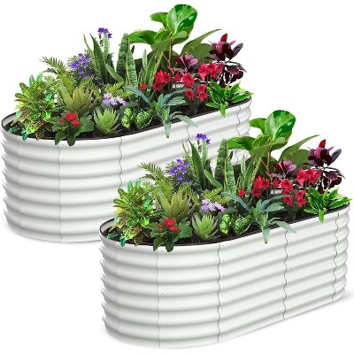 Raised Garden Bed Set of 2, Large Outdoor Galvanized Planter Box for Vegetables & Flowers with Safety Edge & Gloves