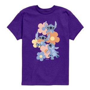 Boys' - Disney - Stitch Pop Flowers Short Sleeve Graphic T-Shirt - 1 of 3