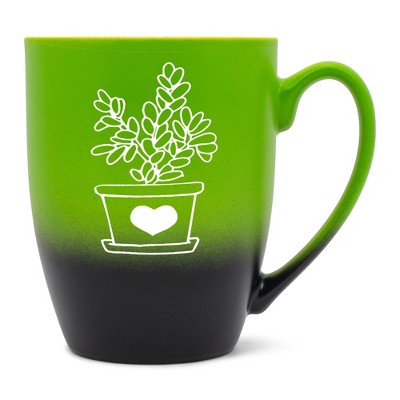 Elanze Designs Botanical Succulent Nature Coffee Cup Mug 12 Ounce Ceramic With Ombre Gradient Elegant Minimalist Jade Plant Silhouette Green and Black