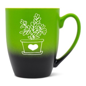 Elanze Designs Botanical Succulent Nature Coffee Cup Mug 12 Ounce Ceramic With Ombre Gradient Elegant Minimalist Jade Plant Silhouette Green and Black - 1 of 4