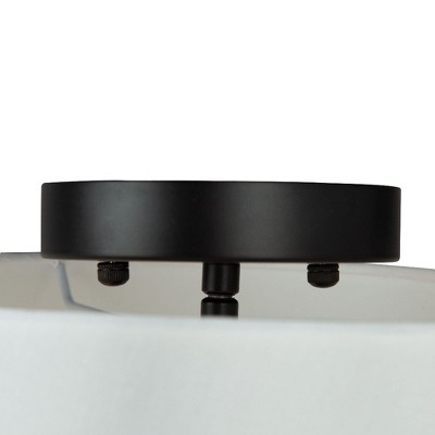 Rhythm Matte Black 3-Light Semi-Flush Drum Linen Shade Ceiling Fixture