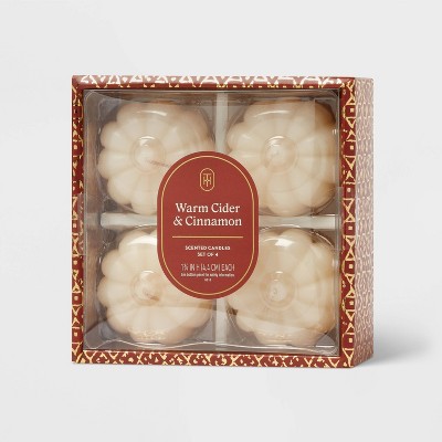 4pk Mini Wax Pumpkin Figural Candle Set Warm Cider and Cinnamon - Threshold™