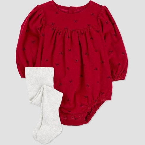 Carter's Just One You®️ Baby Girls' Printed Romper with Tights - Red - image 1 of 4