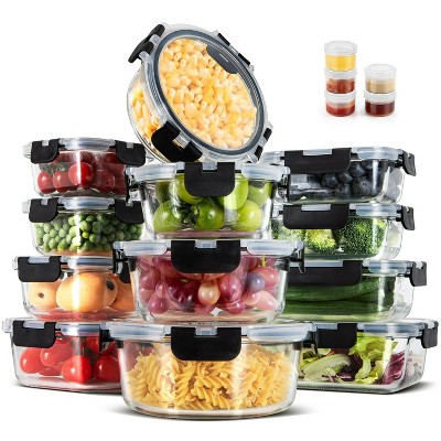 LunaLulinlk 34-Piece Glass Food Storage Container Set, Glass Lunch Box with Snap Lid, Glass Lunch Box, Airtight Bento Box, Black