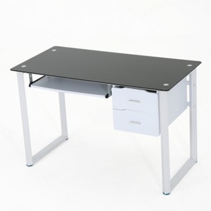 Reeve Tempered Glass Desk - Black/White - Christopher Knight Home: Modern Style, Metal Frame, All Purpose Storage Drawer - 1 of 4