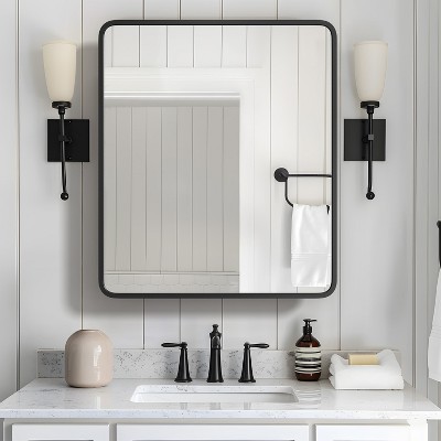 SpassWay 20 x 28 Inch Recessed or Wall Mount Medicine Cabinet Black Bathroom Storage with 3 Cupboards