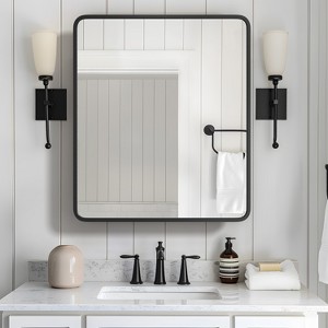 SpassWay 20 x 28 Inch Recessed or Wall Mount Medicine Cabinet Black Bathroom Storage with 3 Cupboards - 1 of 4