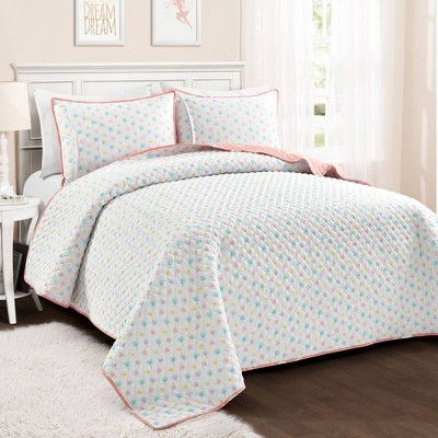 Twin Reversible White Microfiber Quilt Set for Girls