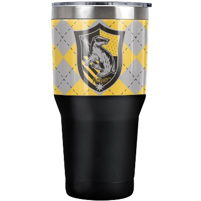 Harry Potter Hufflepuff Plaid Crest Steel Tumbler 30oz Coffee Travel Mug