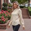 Anna-Kaci Women's Long Sleeve Textured Blouse with Smocked High Neckline and Cuffed Sleeves - 4 of 4