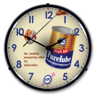 Collectable Sign & Clock | Purelube Oil LED Wall Clock Retro/Vintage, Lighted