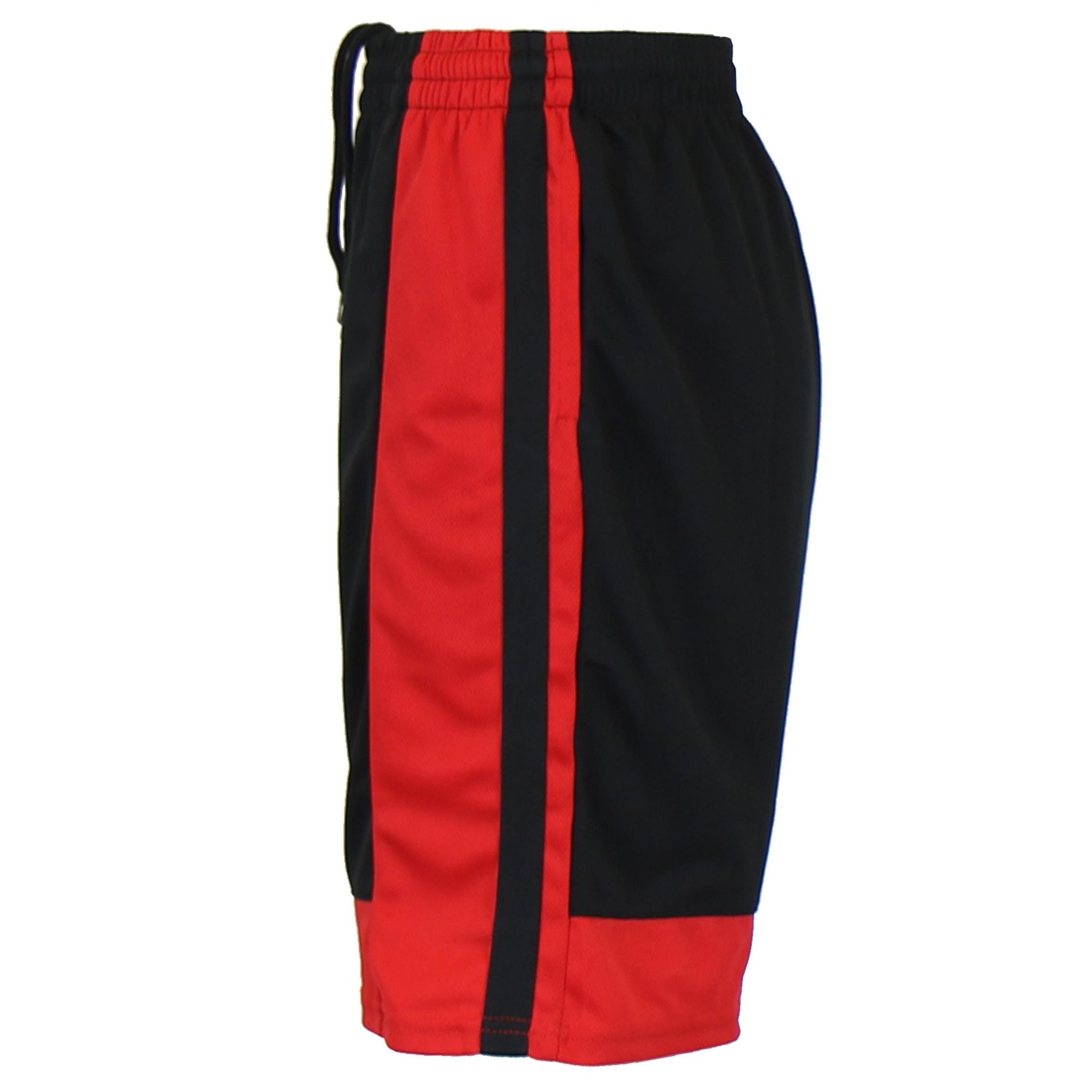 Jump Start Men's Premium Active Moisture Wicking Workout  Mesh Shorts With Trim - Black/Red, M