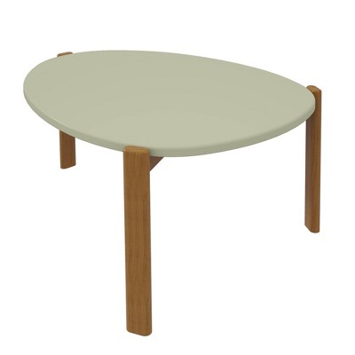 Modern Green MDF and Eucalyptus Wood Elliptical Accent Table Set