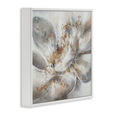 White Framed Abstract Floral Canvas Print, 17" x 17"