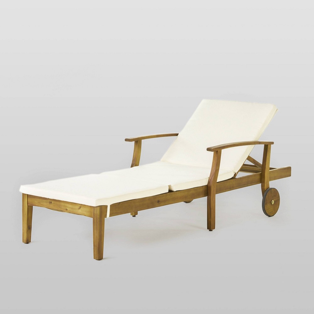 Photos - Garden Furniture Perla Acacia Chaise Lounge - Teak/Cream - Christopher Knight Home: Patio Furniture with Wheels