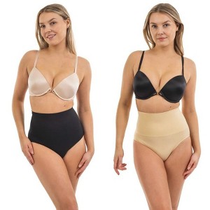Body Beautiful Shapewear 2-Pack Seamless Bottom Shaper for Women Stomach and Waist Control, Large, Black & Nude - 1 of 3