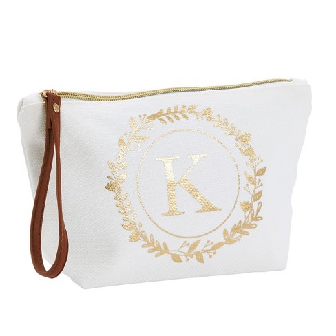 Gold Initial K Personalized Makeup Bag For Women, Monogrammed Canvas Cosmetic  Pouch (white, 10 X 3 X 6 In) : Target