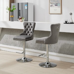 TiramisuBest Set of 2 Golden Velvet Swivel Bar Stools, Adjustable Height 27-35", Modern Tufted Upholstered Chairs with Back for Kitchen (Beige) - 1 of 4