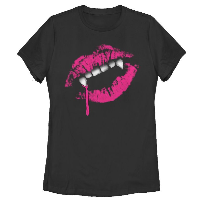 Women's Lost Gods Halloween Lipstick Vampire Fangs T-Shirt, 1 of 4