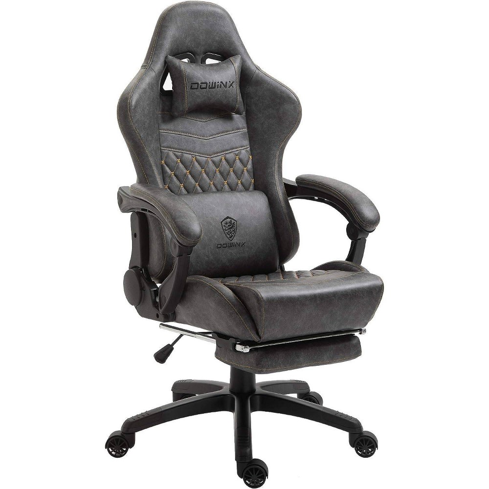 Photos - Computer Chair Adjustable Gaming Chair with Massage Lumbar Support and Retractable Footrest Light Gray - Dowinx: Ergonomic Design, USB-Powe