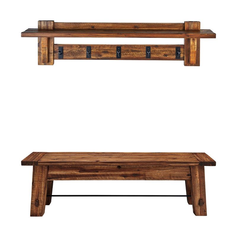 Durango Industrial Wood Coat Hook Shelf and Bench Set Dark Brown - Alaterre, 3 of 13