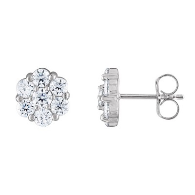 White Lotus Sterling Silver Lab Created Moissanite Earrings