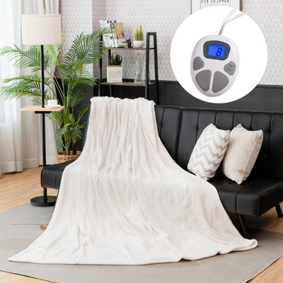Tangkula 84" x 62" Electric Heated Blanket Throw Flannel Heating Blanket w/10 Heat Settings Gray/Beige/Red/Blue