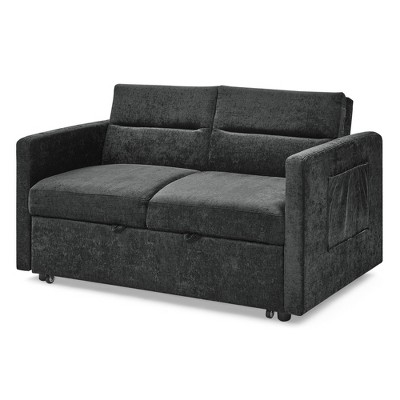 NicBex 54.5"x33"x31.5" Sleeper Sofa Couch Chenille Loveseats Sofa Bed with Pull-out Bed, 2 Arm Pocket