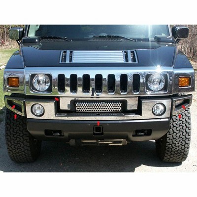 QAA is Compatible with 2003-2009 Hummer H2 6 Piece Stainless Front Bumper Trim, Includes Center Piece HV43008