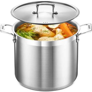 Bakken- Swiss Stockpot Brushed Stainless Steel Induction Pot with Lid and Riveted Handles
