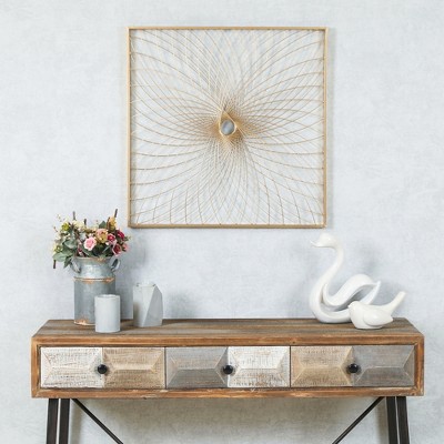 24" Gold Iron Spiral Flower Square Wall Sculpture