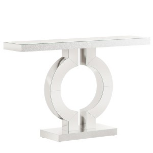Lirago 43" Mirrored Console Table with O-Shaped Base-Modern Silver Sofa Table Easy Assembly White - 1 of 4
