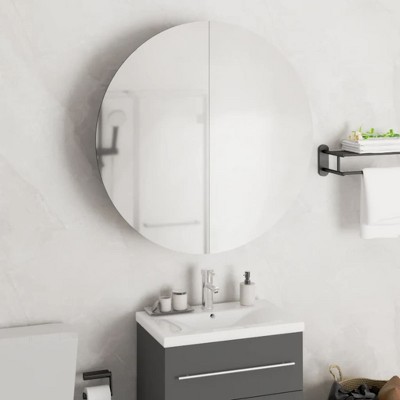 vidaXL Bathroom Cabinet with Round Mirror&LED Black 21.3 in.x21.3 in.x6.9 in.