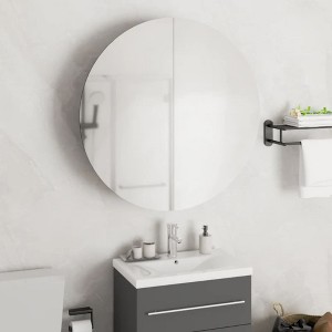 vidaXL Bathroom Cabinet with Round Mirror&LED Black 21.3 in.x21.3 in.x6.9 in. - 1 of 4