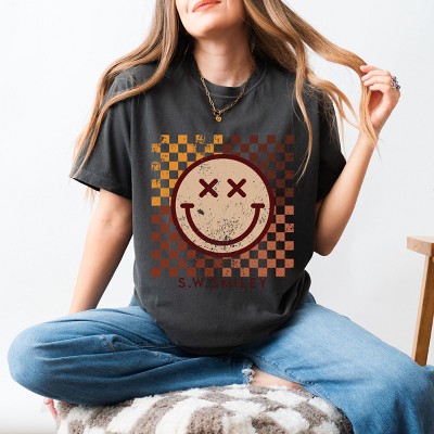 Simply Sage Market S.W.Smiley Fall Checkered Smiley Garment Dyed Tee