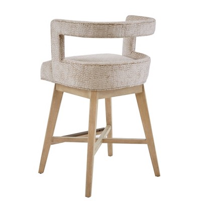 Glenwood Cream Swivel Counter Stool with Wood Legs and Metal Kickplate