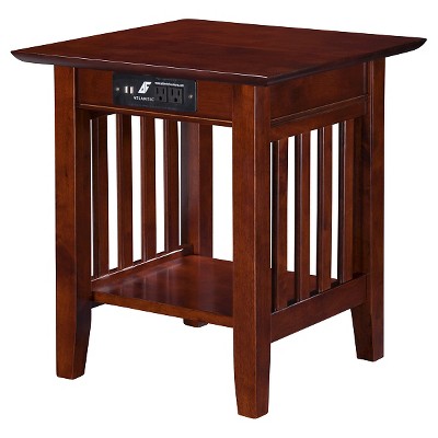 Mission End Table with Charger - Walnut - Atlantic Furniture