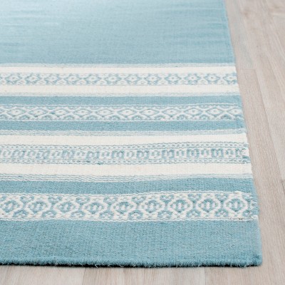 Turquoise and White Handwoven Wool Dhurrie Rug, 3' x 5'