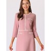 Hobemty Women's Elegant Office 3/4 Sleeve Tweed Trim Round Neck A-Line Dress - 4 of 4