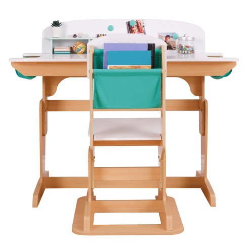 Qaba Kids Desk And Chair Set, Height Adjustable School Study Table
