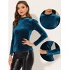 INSPIRE CHIC Women's Metallic Velvet Puff Long Sleeve Mock Neck Glitter T-shirt - 2 of 4