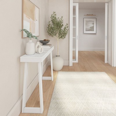 White Solid Wood Console Table with Storage Shelf, 46.25 Inch
