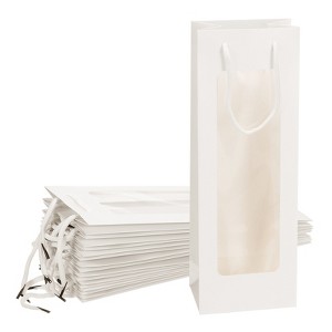 Unique Bargains Paper Sturdy Reusable Fashionable Wine Gift Bags with Rope Handles 4.92"x3.35"x14.2" - 1 of 4