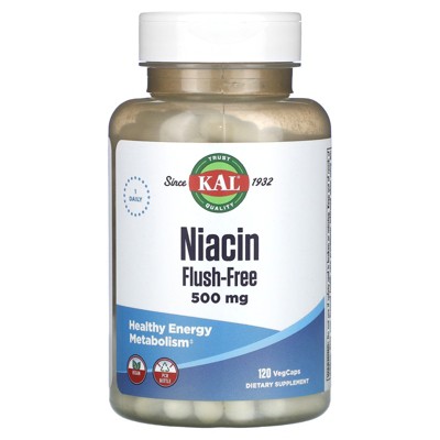 KAL Niacin, Flush-Free, 500 mg, 120 VegCaps