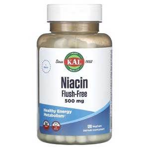 KAL Niacin, Flush-Free, 500 mg, 120 VegCaps - 1 of 2