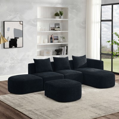 L-shaped Sectional Sofa With Right Side Chaise And Ottoman, Modular ...