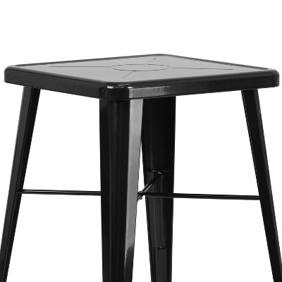 23.75" Square Black Steel Indoor-Outdoor Bar Table Set with 2 Stools